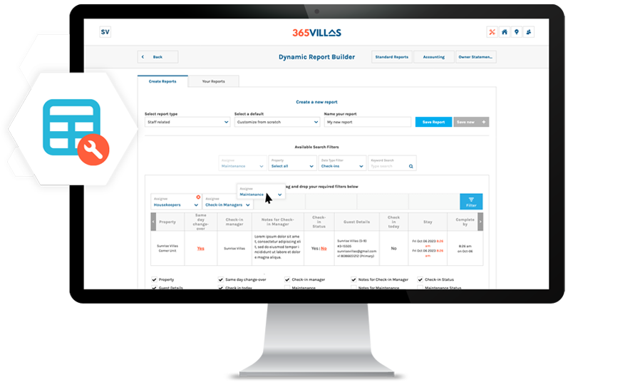 365Villas-Software-Email2020 Report Builder Feature of 365 Villas Software