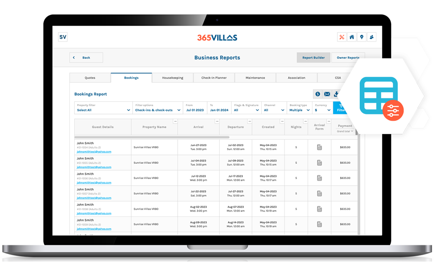 365Villas-Software-Email2020 Reports feature of 365 Villas Software