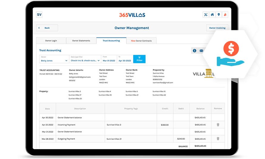365Villas-Software-Email2020 Trust Accounting feature of 365 Villas Software