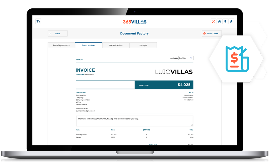 365Villas-Software-Email2020 365 Villas Software Invoices Feature