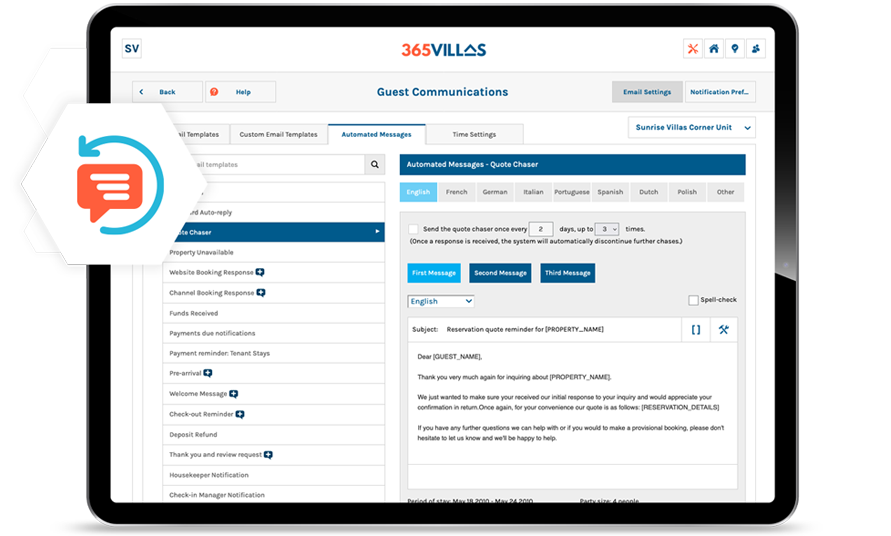 365Villas-Software-Email2020 365 Villas Software Quote Chaser Feature
